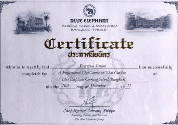 Blue Elephant Cooking school & Restaurant Certificate